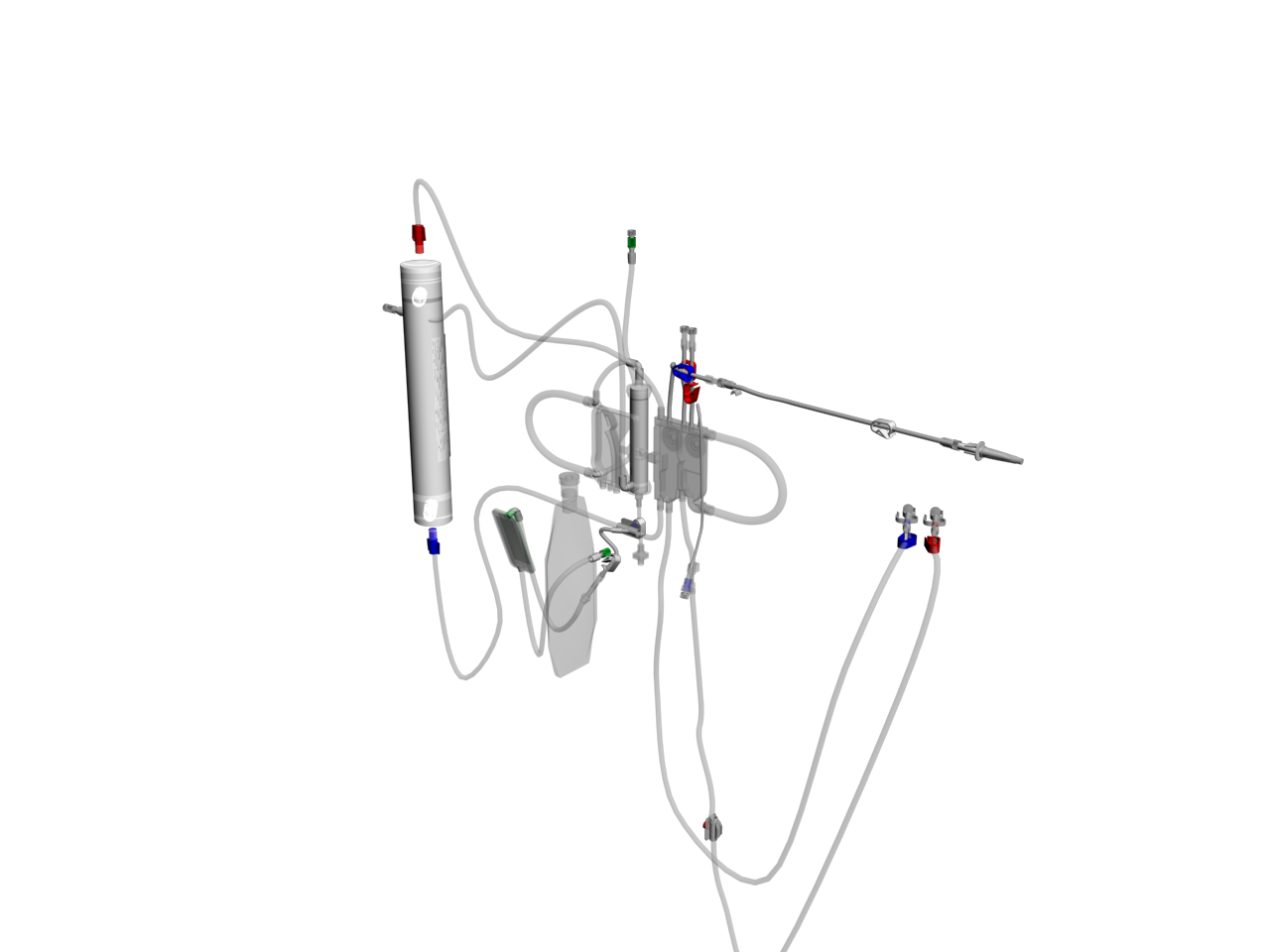 Technical 3D product illustration of dialysis machine parts