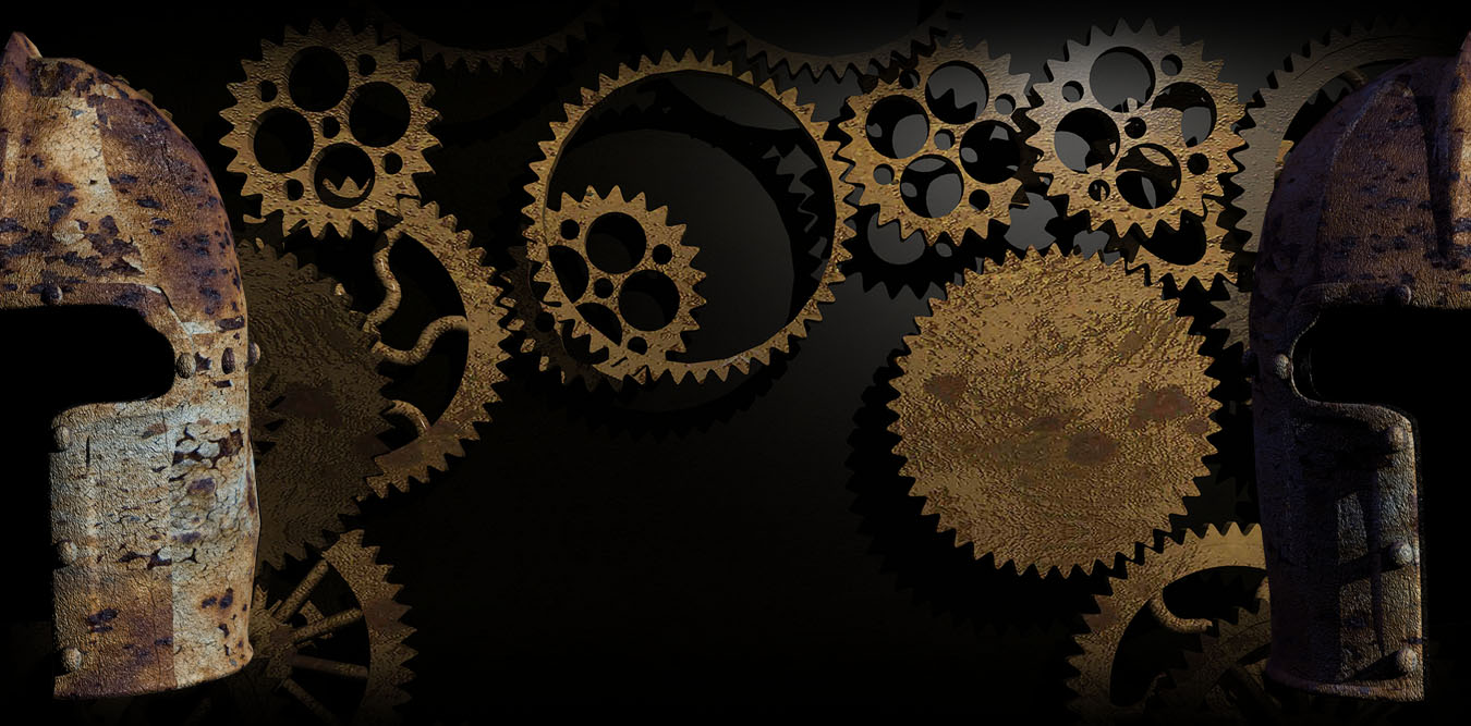 Text, helmet and cogs event branding